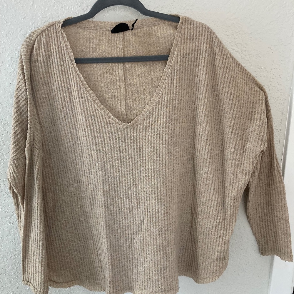 Women’s Urban Outfitters Cozy Oversized Small Long Sleeve Beige Cream Baggy Shir